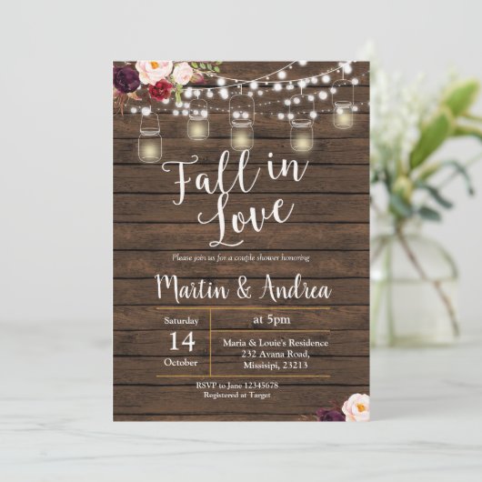 メーソンジャーのカップルのシャワーの招待カード 招待状 (スタンド正面)