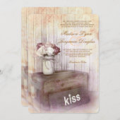 メーソンジャーのキスの木製の素朴な国の結婚式の招待 招待状 (正面/裏面)