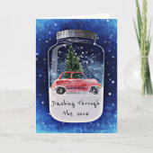 メーソンジャーのクリスマスツリーおよび車の冬場面 シーズンカード (正面)