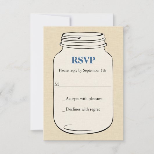 メーソンジャーのスタイル2結婚RSVP -青 出欠カード (正面)