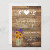 メーソンジャーのヒマワリの納屋木結婚式招待状 招待状 (正面)