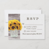 メーソンジャーのヒマワリの納屋木製の結婚RSVP 出欠カード (正面)