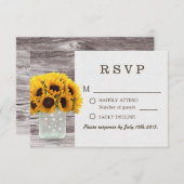 メーソンジャーのヒマワリの納屋木製の結婚RSVP 出欠カード (正面/裏面)