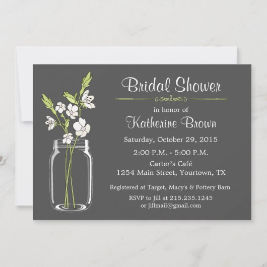 メーソンジャーのブライダルシャワーのパーティの招待状 招待状 (正面)