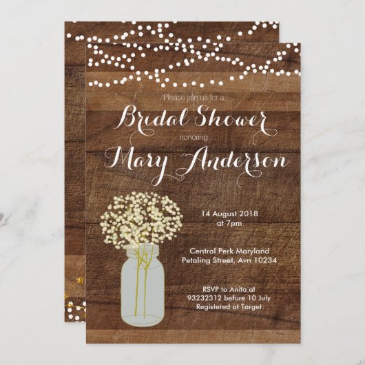 メーソンジャーのブライダルシャワー招待状 招待状 (正面/裏面)