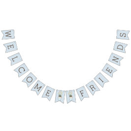 メーソンジャーのベビーシャワーが付いている青および白のストライプ バンティングフラッグ