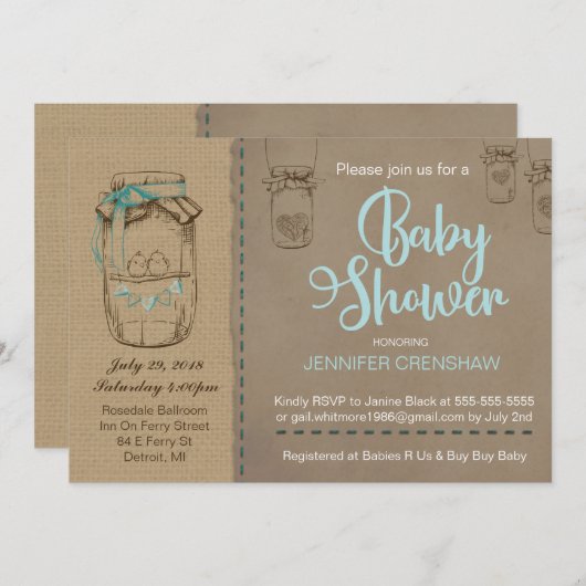 メーソンジャーのベビーシャワーの招待状 招待状 (正面/裏面)