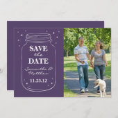 メーソンジャーのホタルの写真の保存日付の紫色 セーブザデート (正面/裏面)