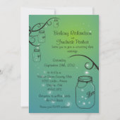 メーソンジャーのホタルの結婚式招待状の緑のティール（緑がかった色） 招待状 (正面)