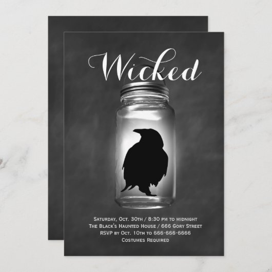 メーソンジャーのワタリガラスのハロウィンの衣裳のパーティー 招待状 (正面/裏面)