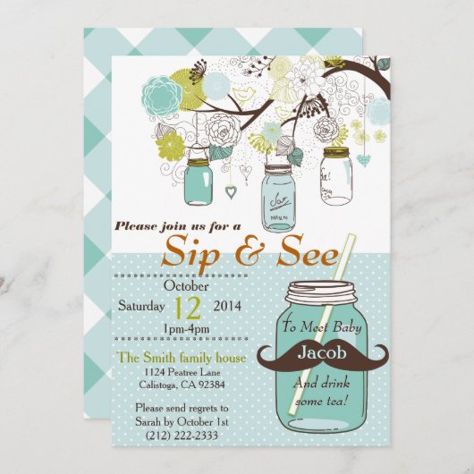 メーソンジャーの一口は及びベビーの招待状を見ます 招待状 (正面/裏面)