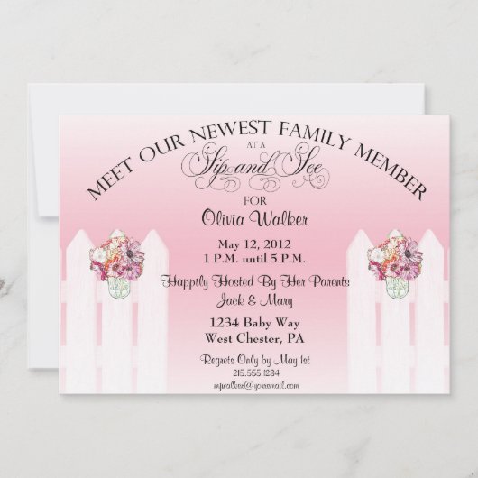 メーソンジャーの一口は女の赤ちゃんの招待状を見、 招待状 (正面)