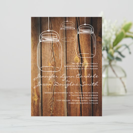 メーソンジャーの国の納屋木結婚式招待状 招待状 (スタンド正面)
