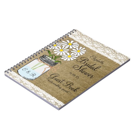 メーソンジャーの白い花のブライダルシャワーの来客名簿| ノートブック (左側)