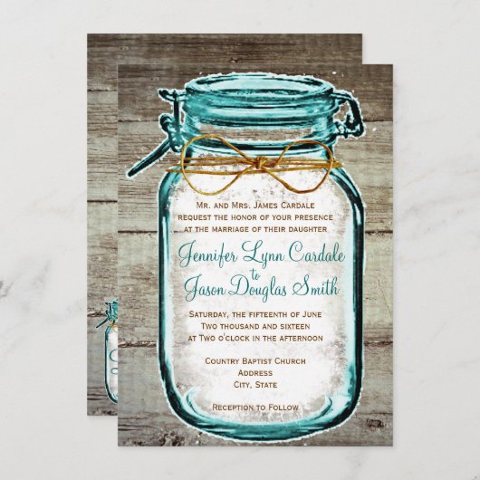 メーソンジャーの納屋の木製の素朴な結婚式招待状 招待状 (正面/裏面)