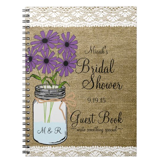 メーソンジャーの素朴な国ブライダルのシャワーの来客名簿 ノートブック (正面)