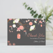 メーソンジャーの結婚式はカード珊瑚および灰色感謝していしています サンキューカード (スタンド正面)