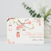 メーソンジャーの結婚式はカード珊瑚および白感謝していしています サンキューカード (スタンド正面)