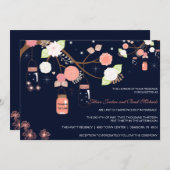 メーソンジャーの結婚式招待状-珊瑚、青いライム 招待状 (正面/裏面)