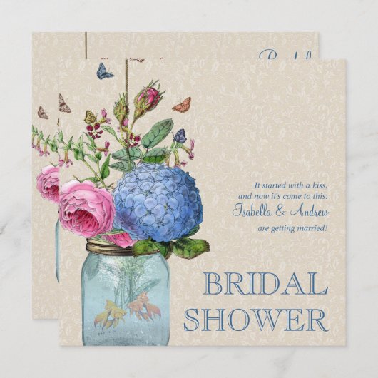 メーソンジャーの金魚愛ブライダルシャワー 招待状 (正面/裏面)