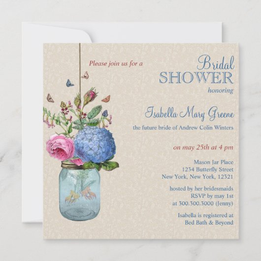 メーソンジャーの金魚愛ブライダルシャワー 招待状 (裏面)