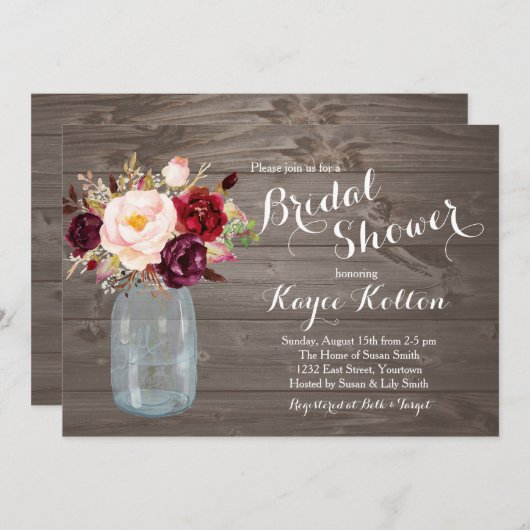 メーソンジャーのMarsalaのブライダルシャワーの招待状 招待状 (正面/裏面)