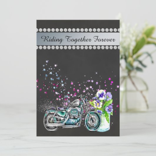 メーソンジャーを持つオートバイの結婚式招待状 招待状 (スタンド正面)