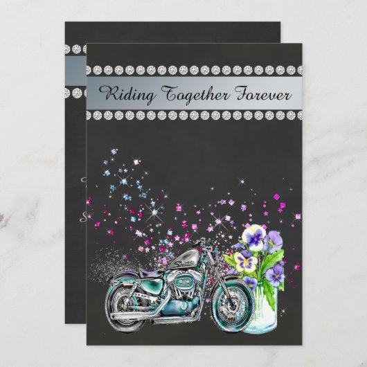 メーソンジャーを持つオートバイの結婚式招待状 招待状 (正面/裏面)