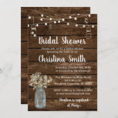 メーソンジャーを持つ素朴なブライダルシャワー招待状 招待状 (正面/裏面)