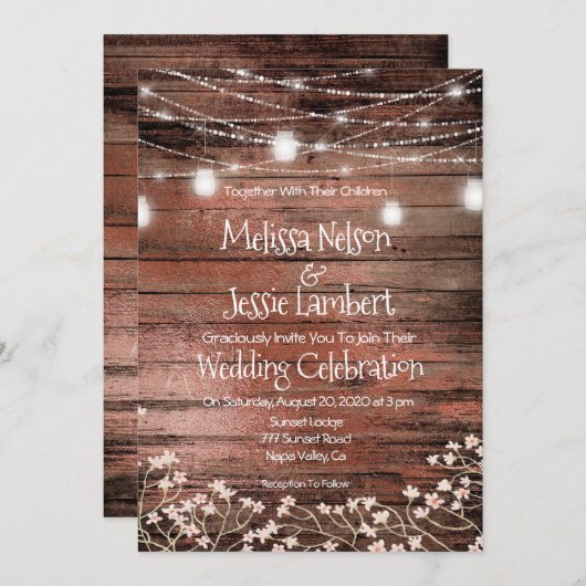 メーソンジャーライトベビーの呼吸素朴な結婚式 招待状 (正面/裏面)