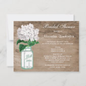 メーソンジャー及びアジサイの素朴な木製のブライダルシャワー 招待状 (裏面)