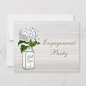 メーソンジャー及び白いアジサイのシックな灰色の婚約 招待状 (正面)