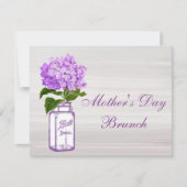 メーソンジャー及び紫色のアジサイの母の日のブランチ 招待状 (正面)