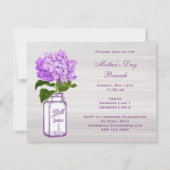 メーソンジャー及び紫色のアジサイの母の日のブランチ 招待状 (裏面)