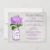 メーソンジャー及び紫色のアジサイの灰色のブライダルシャワー 招待状 (裏面)