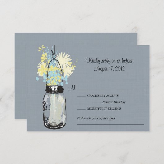 メーソンジャー及び野生の花RSVPカード 出欠カード (正面/裏面)