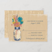 メーソンジャー及び野生の花RSVPカード 出欠カード (正面/裏面)
