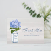 メーソンジャー及び青いアジサイの灰色のサンキューカード サンキューカード (スタンド正面)