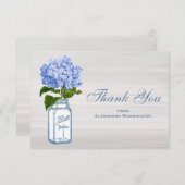 メーソンジャー及び青いアジサイの灰色のサンキューカード サンキューカード (正面/裏面)