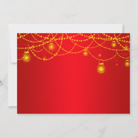 メーソンジャー|のきらめくなライト赤いリハーサルの夕食 招待状 (裏面)