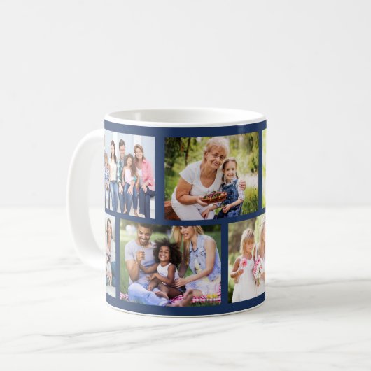 メーソンリーグリッド深いブルー8フォトコラージュ コーヒーマグカップ (正面左)