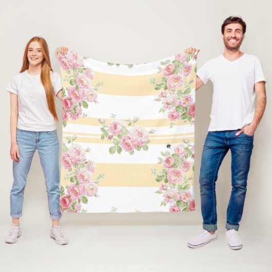 メーデーの夏のバラのキンボウゲのストライブ柄媒体 フリースブランケット (インサイチュ)