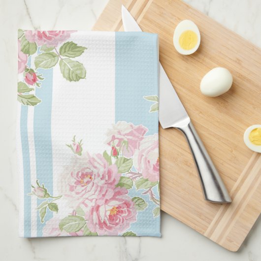 メーデーの夏のバラの水のストライブ柄 キッチンタオル (四つ折り)