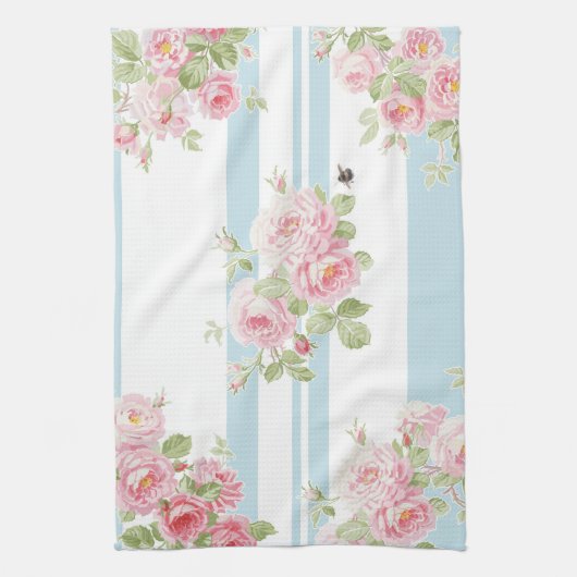 メーデーの夏のバラの水のストライブ柄 キッチンタオル (縦)