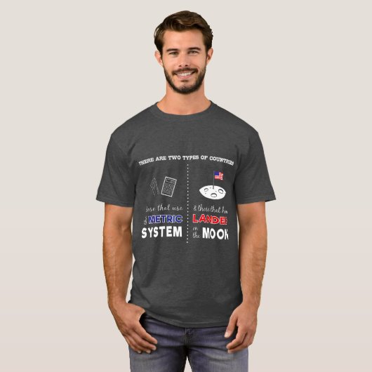 メートル法と月の皮肉で着陸 Tシャツ (正面フル)