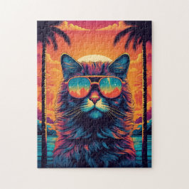 メーヌクーンキャットサングラス付きビーチ ジグソーパズル