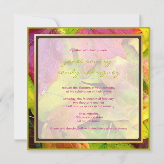 メープカラフルル葉/秋の結婚式招待状 招待状 (裏面)