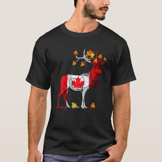 メープルおもしろい葉ムースカナダ国旗のプライドラブ Tシャツ (正面)