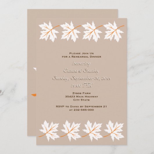 メープルエレガント離れ秋の結婚式リハーサル 招待状 (正面/裏面)