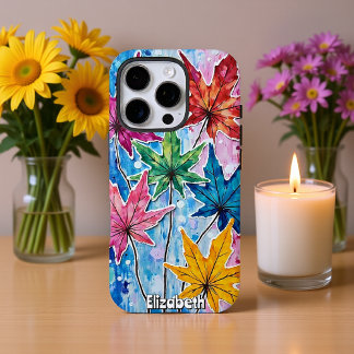 メープルカラフル離れの抽象芸術絵を描の iPhone 16 PROケース